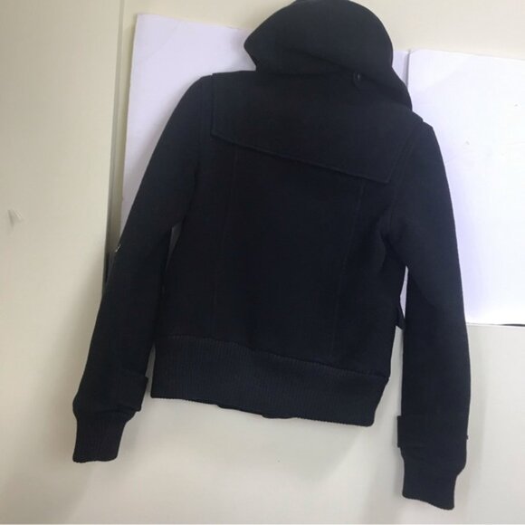 Aritzia TNA Wool Pea Coat Hood Toggle Buttons Zipper Bomber Jacket Wool Military - Picture 3 of 15